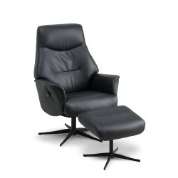 Villads Stol med fodskammel sort lder/ pvc sort metal sokkel og sdehjdejusterbar  Seng og stol pr