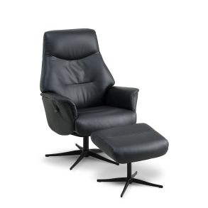 Villads Stol med fodskammel sort lder/ pvc sort metal sokkel og sdehjdejusterbar  Seng og stol pr