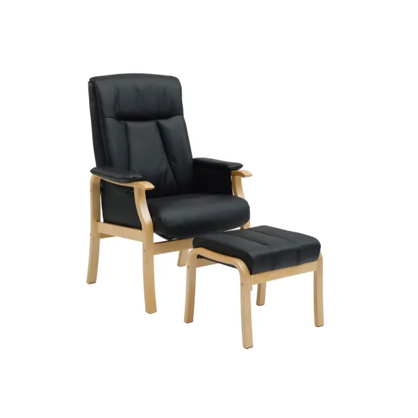 LEXPO Oxford otium stol med skammel i læder/pvc sort lys stel eller mørk stel