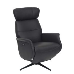 Alex flow stol med 2 motor indbyggetskammel i  lder/pvc sort 